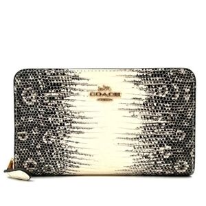 Coach Black Gold Natural Cream Women's Wallet Lizard-Embossed ID bag